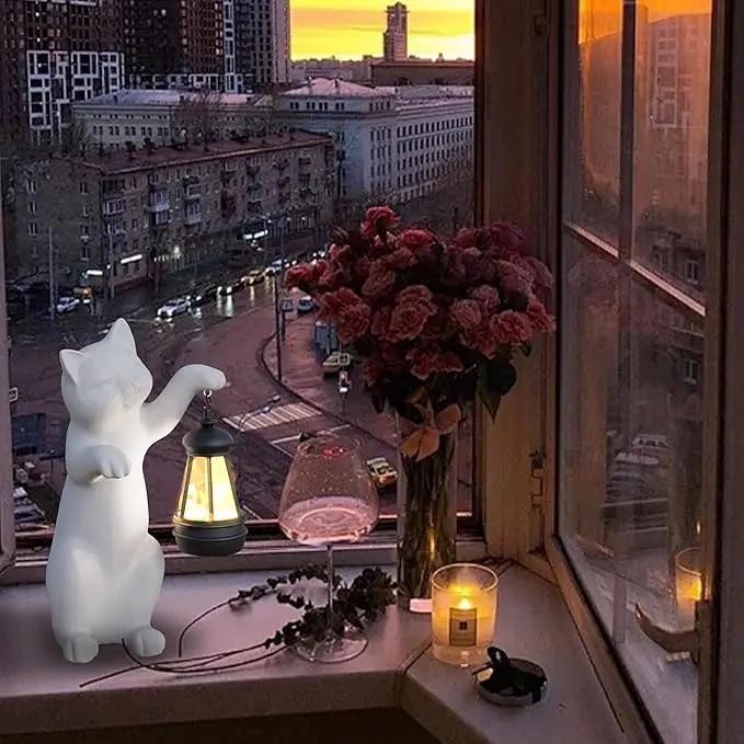 Solar Powered Garden Resin Statue Lights, 10 Inch Waterproof Outdoor Animal Cute Cat Figurine Lights, Suitable for Patios, Balconies, Lawns, Courtyards, Etc (Hand) by GreenHaven Gardens