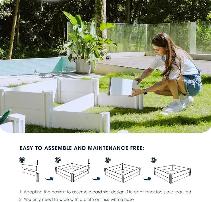 PASAMIC Durable Vinyl Raised Garden Bed, 4x4x1ft Raised Bed for Gardening, Planter Box with Open Bottom, Raised Garden Bed Outdoor, DIY Above Ground Garden Bed for Fruit, Vegetables, Herbs by GreenHaven Gardens