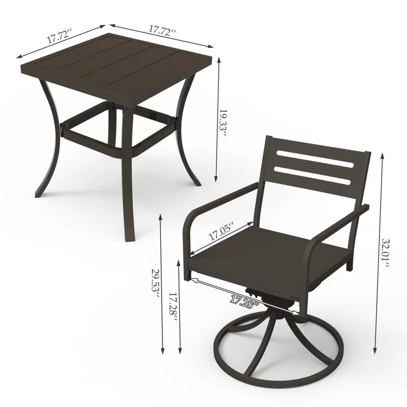 Outdoor Metal Swivel Patio Set - 2 Armchairs & Table by HouseOfZazla