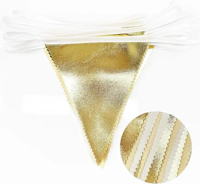 White and Gold Party Decorations Gold Beige White Fabric Triangle Pennant Banner Flag Bunting Garland for Graduation Wedding Birthday Bridal Shower Anniversary Engagement Baptism Party Supplies by GreenHaven Gardens