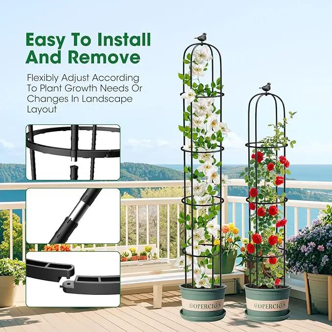 2 Pcs Garden Trellis for Climbing Plants, 6.2 Ft Rustproof Metal Pipe with Heavy Duty Plastic Coated, Garden Outdoor Indoor Potted Plant Support, Obelisk Garden Trellis for Climbing Vine by GreenHaven Gardens