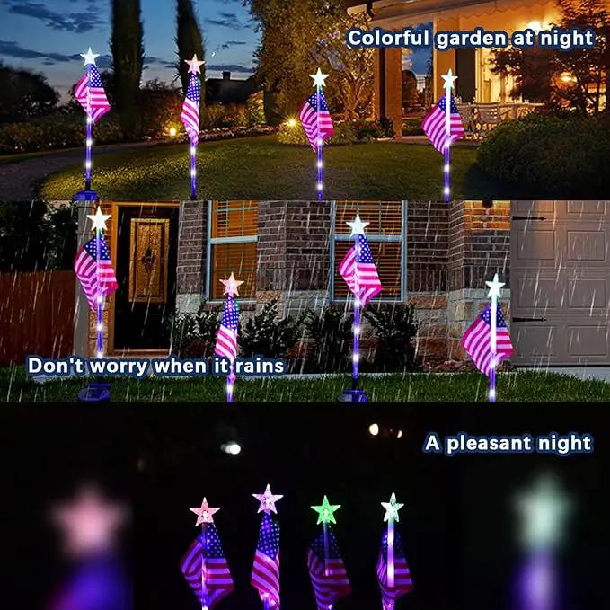 July 4th Decorative Solar American Flag Lights July 4th Solar Patriotic Flag Lights, 2 Modes Garden Pile Lights LED Landscape Lights Street Lights (Color Change), XY-T001 by GreenHaven Gardens