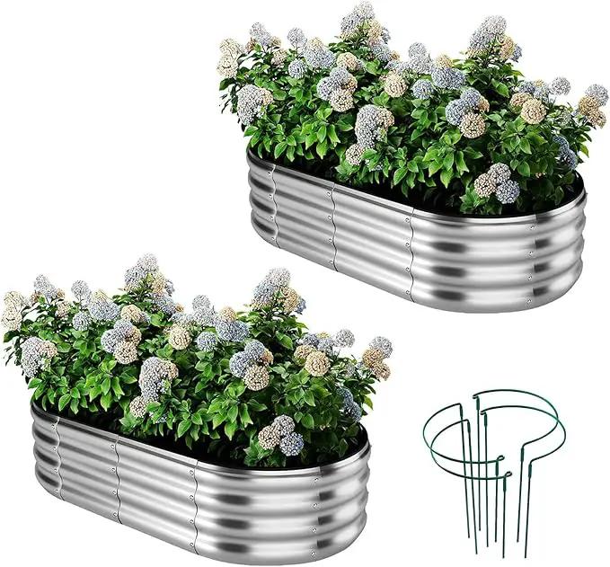 Galvanized Metal Planter Raised Garden Bed Kit for Gardening Outdoor，4x2x1ft 2 Planter Grow Garden Box Raised Flower Bed，Long Vegetable Clearance Herb Raised Garden Beds for Gardening Metal by GreenHaven Gardens
