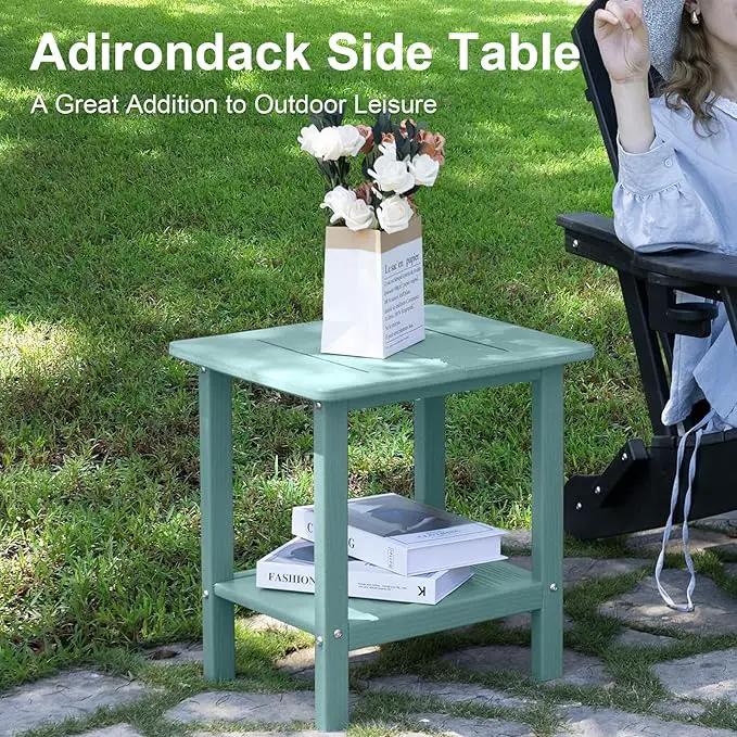Outdoor Side Table - 2-Tier Storage All Weather Outdoor End Table for Patio - HDPE Morden Easy Maintenance Adirondack Side Table for Pool Porch Balcony Garden Lawn Backyard Outside Indoor by GreenHaven Gardens