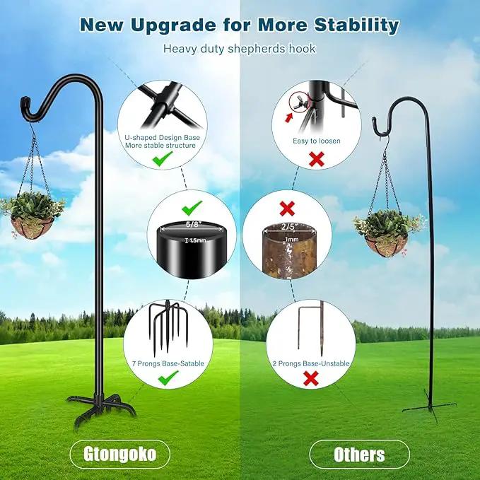 Gtongoko Adjustable Shepherds Hooks for Outdoor 76 Inch Bird Feeder Pole with 7 Prongs Base, 5/8 Inch Thick Heavy Duty for Hanging Bird Feeder, Plant Baskets,1 Pack by GreenHaven Gardens