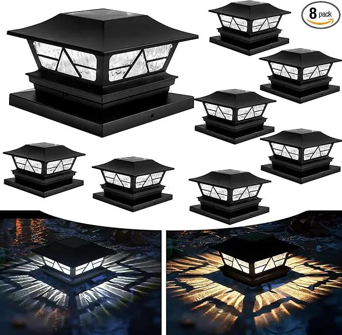 TW SHINE 8 Pack Solar Outdoor Fence Post Lights, 2 Modes Post Cap Lights Waterproof Warm White/Cool White for Yard, Garden, Porch, Patio Decor, for 4x4 5x5 6x6 Wood Posts by GreenHaven Gardens