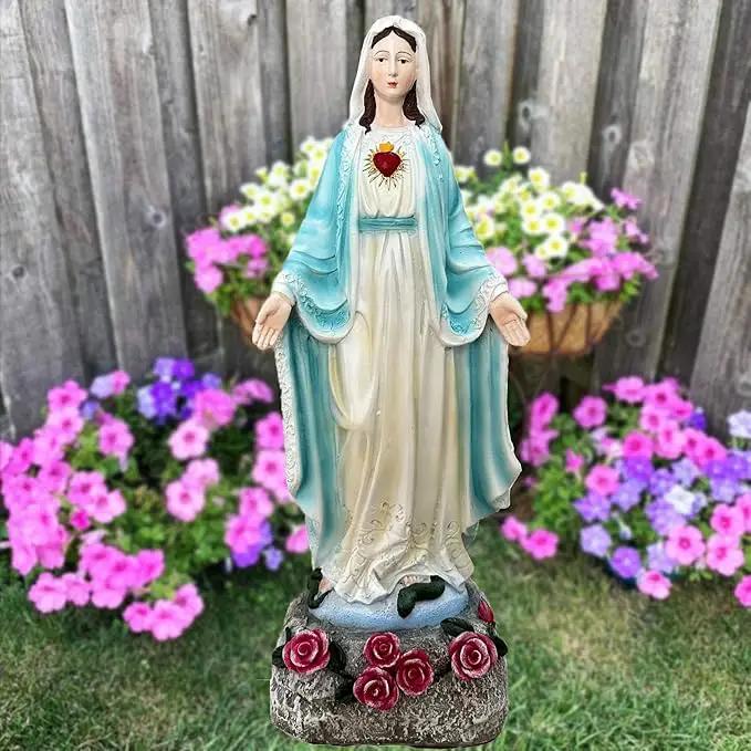 Solar Outdoor Garden Lights Religious Series-Virgin Mary Statue,Blessed Virgin Mary Mother Figure with Solar Flower Ligths,Home/Garden Decor, Religious Gift to Women/Mom(11.81" H) by GreenHaven Gardens