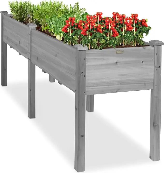Best Choice Products 72x23x30in Raised Garden Bed, Elevated Wood Planter Box Stand for Backyard, Patio, Balcony w/Divider Panel, 6 Legs, 300lb Capacity - Gray by GreenHaven Gardens