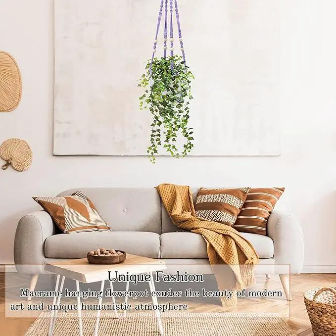 Augshy Macrame Hanging Planter, Hanging Planters for Indoor Outdoor Home Decor, Hanging Plant Holder No Tassels Set of 2 with 4 Hooks by GreenHaven Gardens