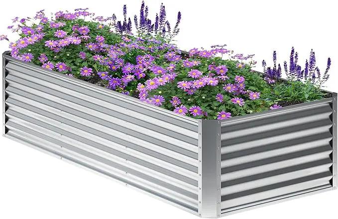 6x2x2FT Galvanized Raised Garden Bed,Planter Raised Beds-Metal Garden Box,Large Plant for Outdoor Planting, Vegetables Bed,Flower,Herb-Sliver by GreenHaven Gardens