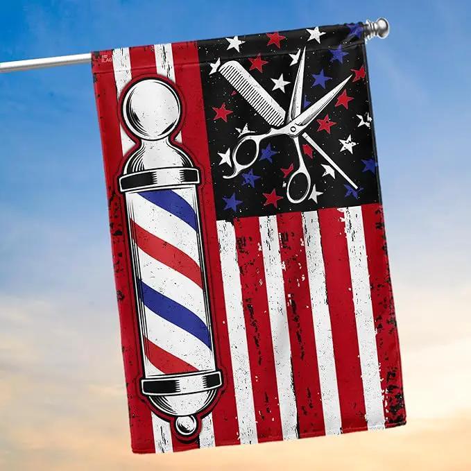 FLAGWIX Barbershop Flag, Barber American Flag - 4th of July Decorations for Home, Inside, Outside, House Flag (29.5" X 39.5") - USA House Garden Flags Premium Polyester, Decorative Outdoor Flags by GreenHaven Gardens