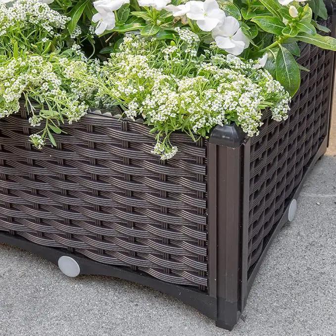 Barton 2 Pieces Raised Garden Bed Brown Plastic w/Self-Watering Design Outdoor Elevated Planter Box Kit Wheels Mobile by GreenHaven Gardens