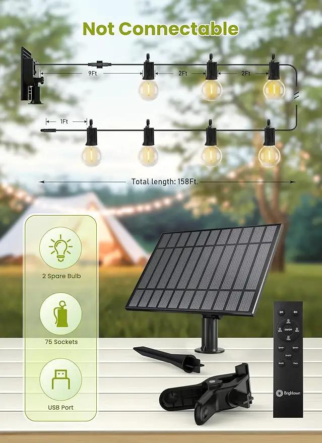 Brightown 158FT Solar String Lights Outdoor Waterproof with Remote, Solar Patio Lights with 75 Shatterproof LED Bulbs, 3 Light Mode, Dimmable & Timer, Hanging String Lights for Porch Garden Bistro by GreenHaven Gardens