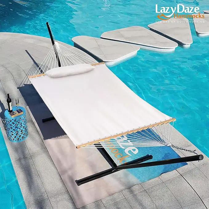 Lazy Daze 12 FT Sunbrella Fabric Hammock not Fading with Spreader Bars and Free Pillow Fits for Two Persons, All Weather and Fade Resistant for Patio Yard, 450 lbs Weight Capacity,Cast Pumice by GreenHaven Gardens