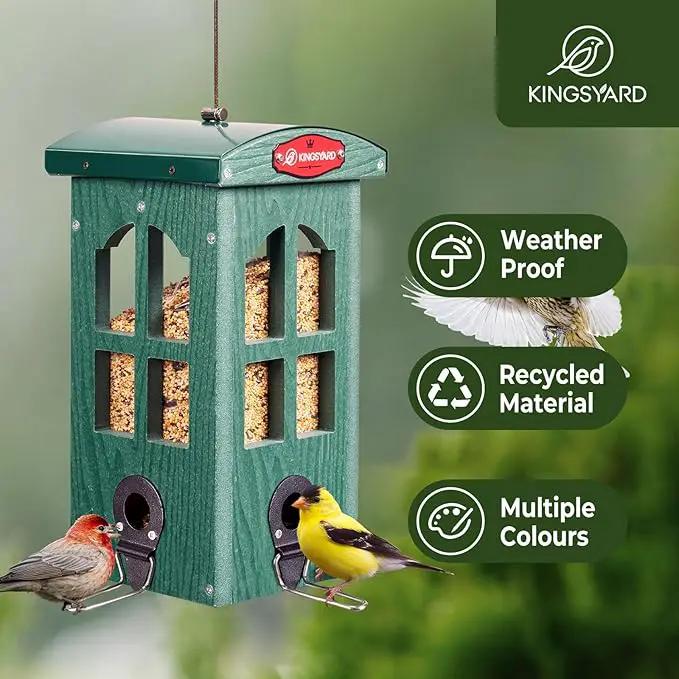 Kingsyard Upgraded Rainproof Bird Feeder for Outdoor Hanging - Metal Feeding Port, Recycled Plastic Wild Bird Feeder with Metal Mesh Tray for Goldfinch Small Bird, Garden Yard Decoration, Green by GreenHaven Gardens