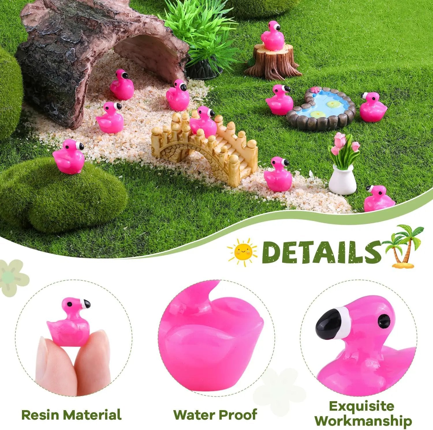 110PCS Mini Resin Animals Cute Rose Pink Tiny Flamingo Ducks, Miniature Figures to Hide, Small Animal Toys Accessories Bulk for Topper Garden Dollhouse Landscape Aquarium Ornaments DIY Crafts & Decor by GreenHaven Gardens