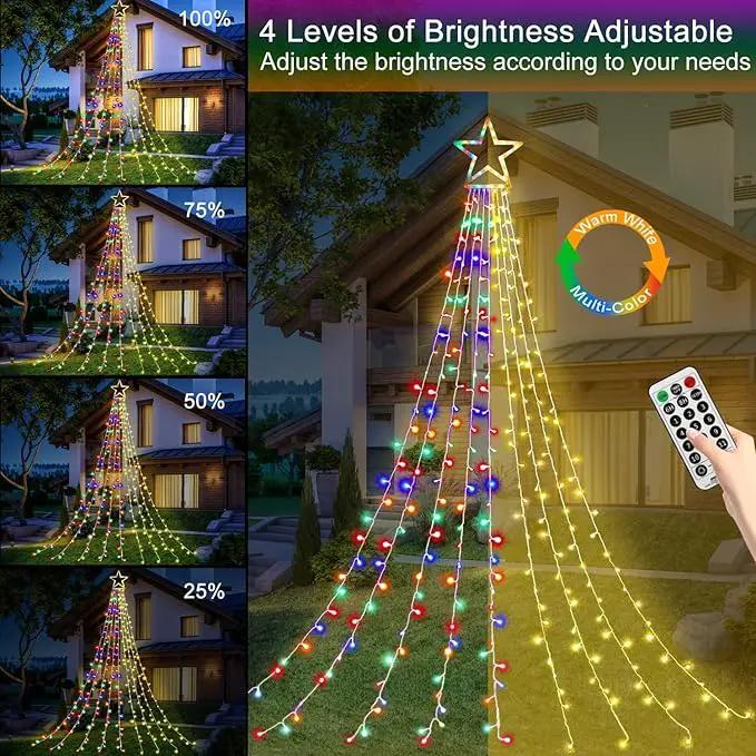 Christmas Decoration Lights, Outdoor String Lights 320 LED 11.5 Ft Waterfall Tree With Big Star Topper 8 Modes for New Year Holiday Garden Yard Indoor Outdoor Decor by GreenHaven Gardens