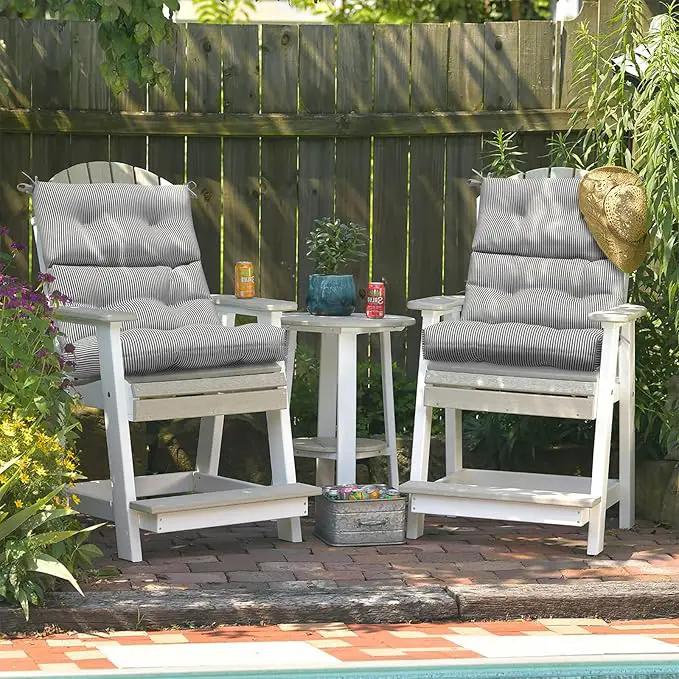 LVTXIII Outdoor 44x22-inch High Back Chair Cushions, Patio Solid Tufted Adirondack Chair Seat Cushions, Seasonal Replacement Rocking Chair Cushion with Ties, Set of 2, Strip Grey by GreenHaven Gardens