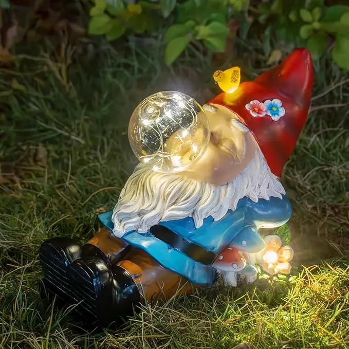 Solar Garden Statue Gnome Figurine Lights, Funny Sleepy Gnomes Dreaming, Outdoor Garden Decorations for Patio Porch，Gifts for Women Mum by GreenHaven Gardens