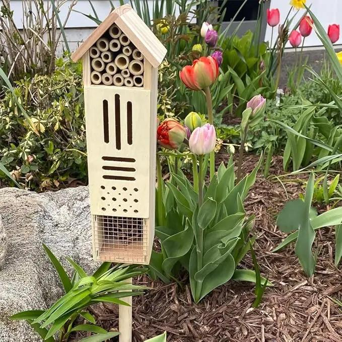 Wooden Insect House, Insect Hotel for Bugs, Bees, Butterflys, Ladybirds, Natural Beneficial Insect Habitat for Garden and Yard by GreenHaven Gardens