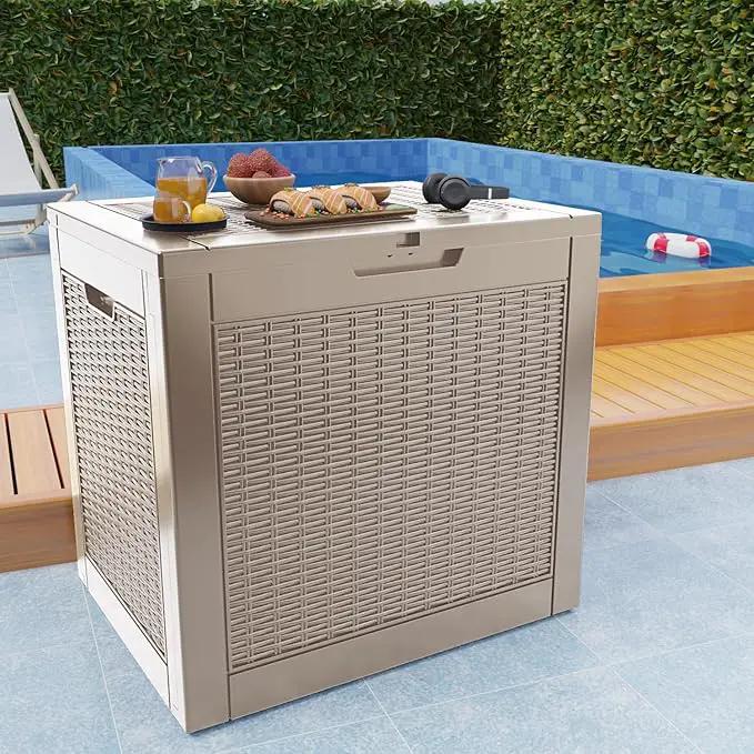 31 Gallon Outdoor Deck Box,Storage Lockable Waterproof Patio Furniture,Garden Tools,Cushions,Pool Accessories Outside Storage Resin Box(Grey) by GreenHaven Gardens
