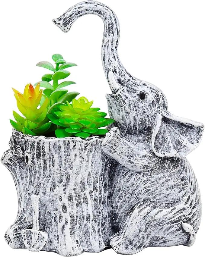 Elephant Gifts for Women Succulent Pots Indoor Elephant Planters for Plant Lovers Cute Outdoor Plant Pots Outdoor Garden Animal Decor Elephant Hug Stump Statue with Drainage Hole by GreenHaven Gardens