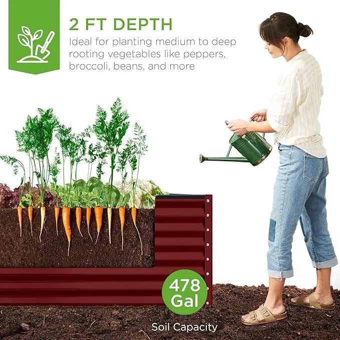 Best Choice Products 8x4x2ft Outdoor Metal Raised Garden Bed, Deep Root Planter Box for Vegetables, Flowers, Herbs, and Succulents w/ 478 Gallon Capacity - Royal Red by GreenHaven Gardens