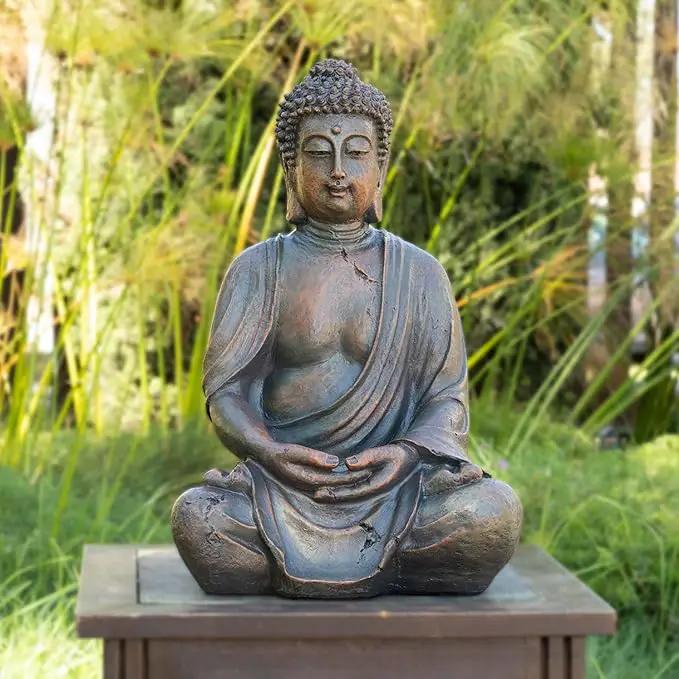 Alpine Corporation 15" Tall Indoor/Outdoor Meditating Buddha Statuary Décor by GreenHaven Gardens