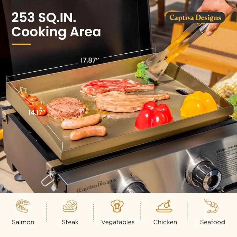 Captiva Designs 17 Inch 2 Burner Portable Propane Gas Griddle Grill with Lid, Outdoor Foldable Flat Top Grill with Stand for Barbecue, Camping and Tailgating by GreenHaven Gardens