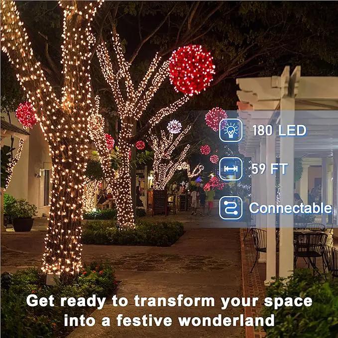 180 LED 59FT Fairy String Lights, LED Christmas Lights with 8 Modes, Connectable Indoor String Lights with Timer Memory for Outdoor Tree Fence Garden Bedroom Wedding Christmas Decorations Warm White by GreenHaven Gardens