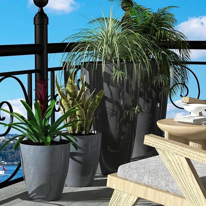 QCQHDU Plant Pots Set of 2 Pack,10 Inch Plant Pot for Indoor and Outdoor Plants with Drainage Hole,Flower Pots Modern Decorative Planter for Garden Plants (Dark Grey) by GreenHaven Gardens