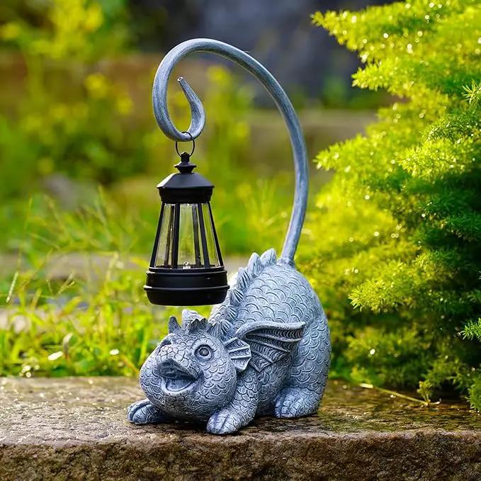 Baby Dragon Statue with Solar Lantern - Dragon Garden Decor and Housewarming Gifts for Mom, Women - Outdoor Dragon Gifts for Yard by GreenHaven Gardens