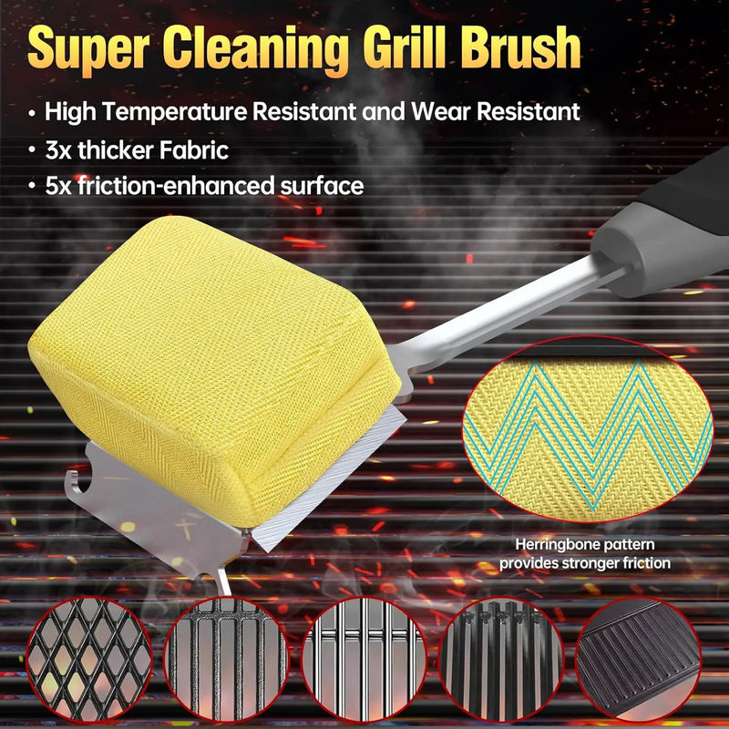Grill Cleaning Brush Bristle Free for Outdoor Grill Brush Extended Handle for Cast Iron Stainless-Steel Grates, Replaceable BBQ Cleaner Brush Head, Steam Safe Grill Brush with Scraper, Black by GreenHaven Gardens