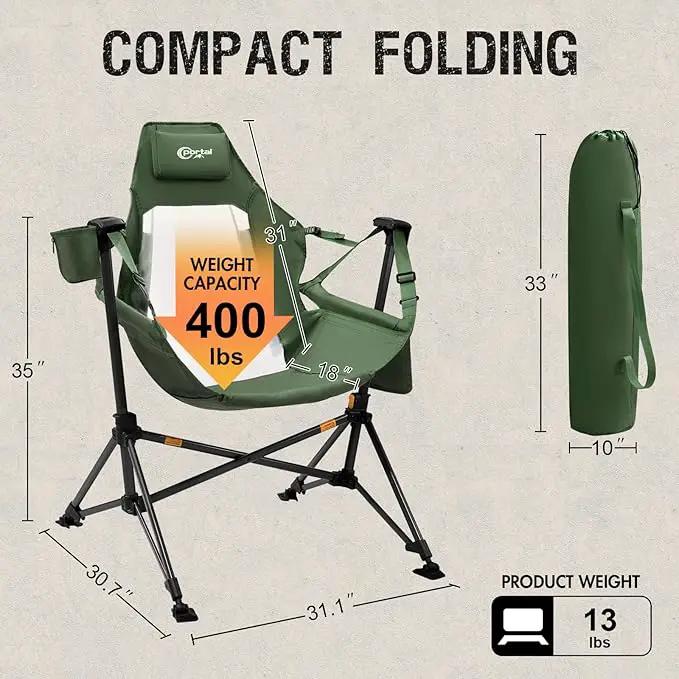 Portal Hammock Camping Chair, Portable Outdoor Swinging Chairs, Rocking Chair for Adults with Adjustable Back and Height for Lawn, Backyard, Patio, Supports 400 lbs, Breathable Mesh High Back, Green by GreenHaven Gardens