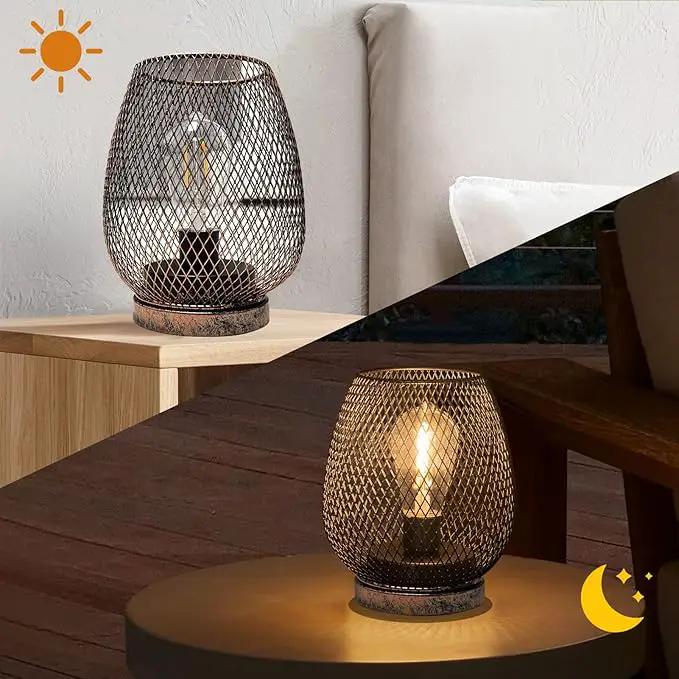 2 Pack Battery Operated Lamp Outdoor Table Lantern,Metal Cage Cordless Lamps with LED Bulb for Weddings Parties Patio Events Indoor Outdoor Patio Bedroom Living Room(Bronze) by GreenHaven Gardens