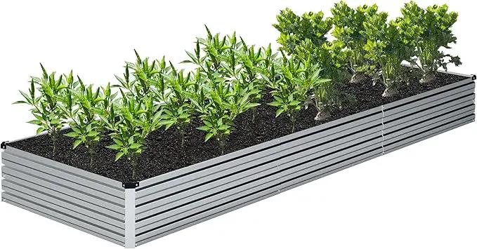 12x4x1FT Galvanized Raised Garden Bed Kit,Vegetable Boxes-Rectangle Metal Flower Box,Large Planter Raised Beds Outdoor Garden for Planting,Fruit,Herb-Sliver by GreenHaven Gardens
