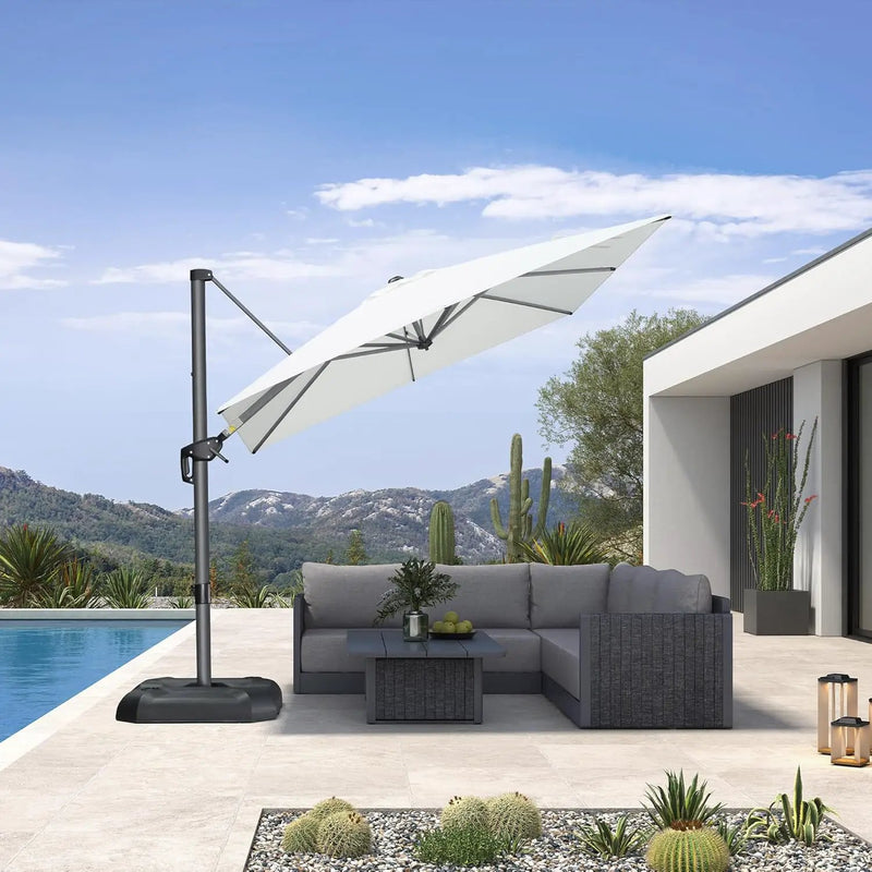 PURPLE LEAF 8 Feet Patio Umbrella Outdoor Cantilever Square Umbrella Aluminum Offset Umbrella with 360-degree Rotation for Garden Deck Pool Patio, White by GreenHaven Gardens