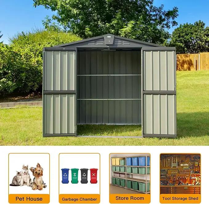 Domi Outdoor Storage Shed 6.5’ x 4.2’, Metal Garden Shed with Galvanized Steel Frame for Bike, Tools, Lawn Mowers, Outdoor Storage Cabinet with Lockable Door for Garden Lawn Patio (Dark Grey) by GreenHaven Gardens