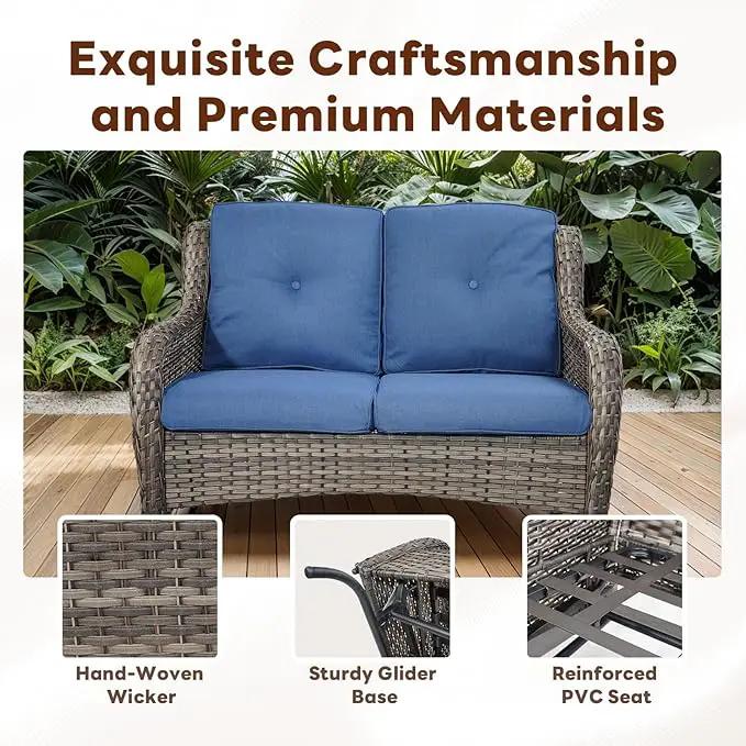 4 Piece Patio Furniture Set - Outdoor Glider Bench with Swivel Rocker Chairs and Coffee Table, High Back Small Outdoor Conversation Furniture Sets for Deck Sunroom Balcony Backyard by GreenHaven Gardens