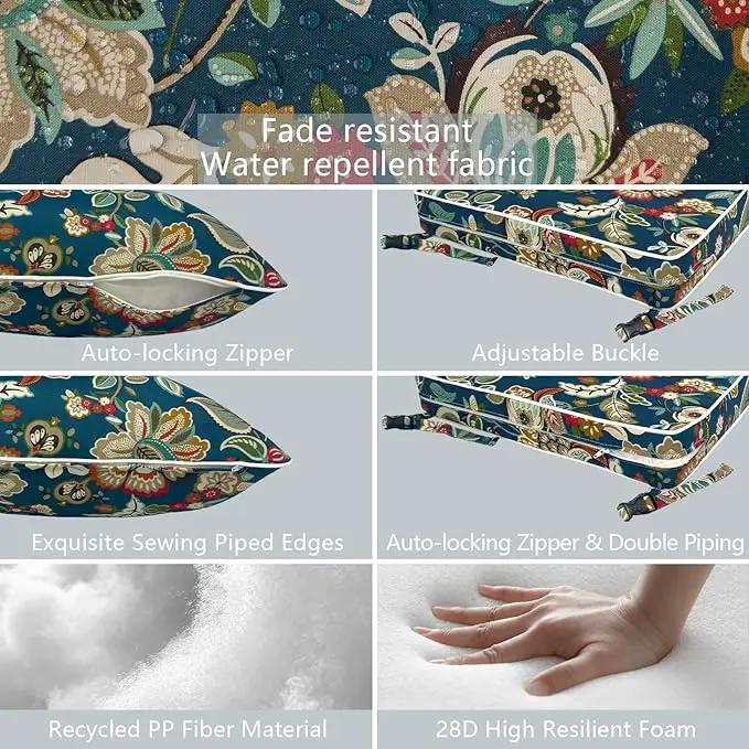 LVTXIII Outdoor/Indoor Deep Seat Cushion Patio Seat and Back Cushion Set All-Weather Replacement Chair Cushion for Wicker Chairs and Garden Furniture Decoration, 24"x24"x4", Peacock Blue by GreenHaven Gardens