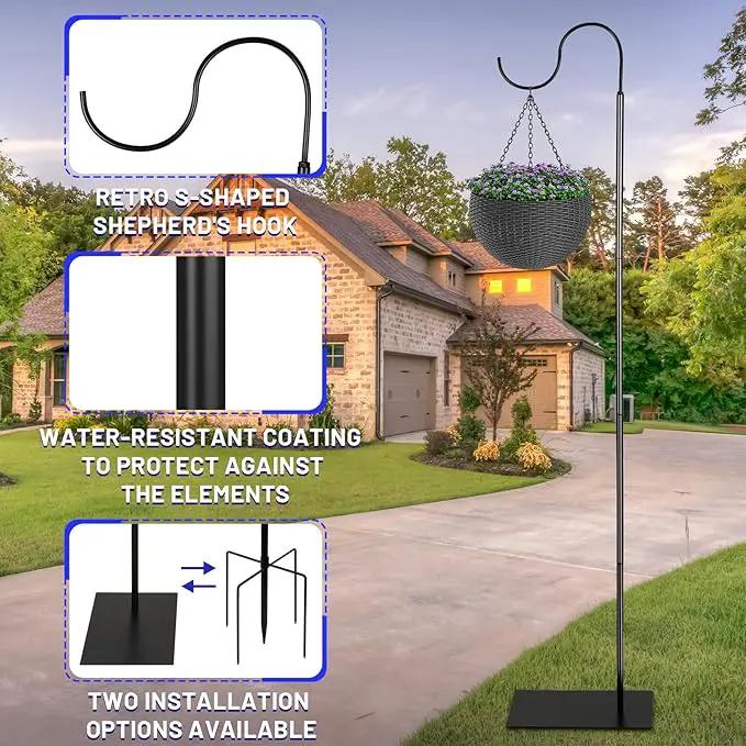 Liitrton 62.6 Inch Shepherds Hooks for Outdoor, Adjustbale Hummingbird Feeder Stand Bird Feeder Pole Wind Chime Stand with Flat Base, 4 Prongs Base and Water Weight Bag by GreenHaven Gardens