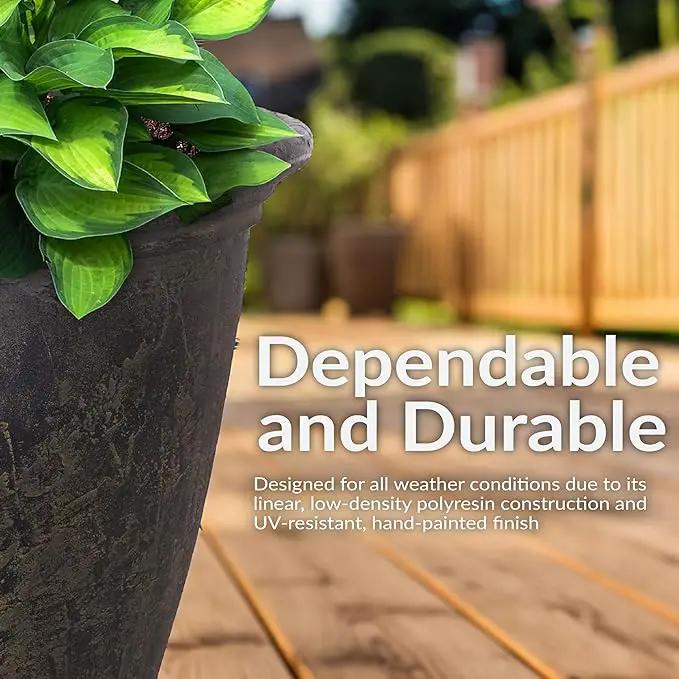 Sunnydaze 24-Inch Anjelica Large Plastic Pot for Plants - Outdoor Polyresin Round Planter with Drillable Drainage Holes - Sable - 4pk by GreenHaven Gardens