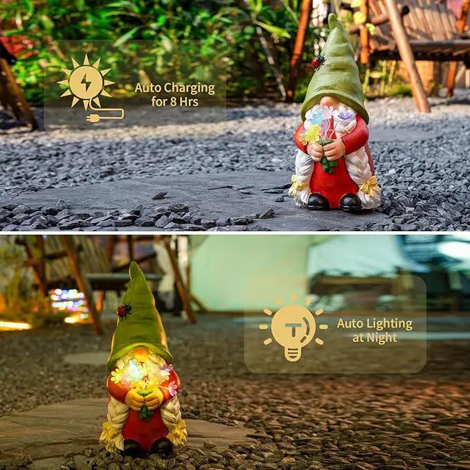 Solar Garden Gnome Lady Statues Outdoor Gnomes with Flowers Lights Porch Patio Lawn Yard Decoration - Ideal Christamas Gardening Birthday Gifts for Woman Mom by GreenHaven Gardens