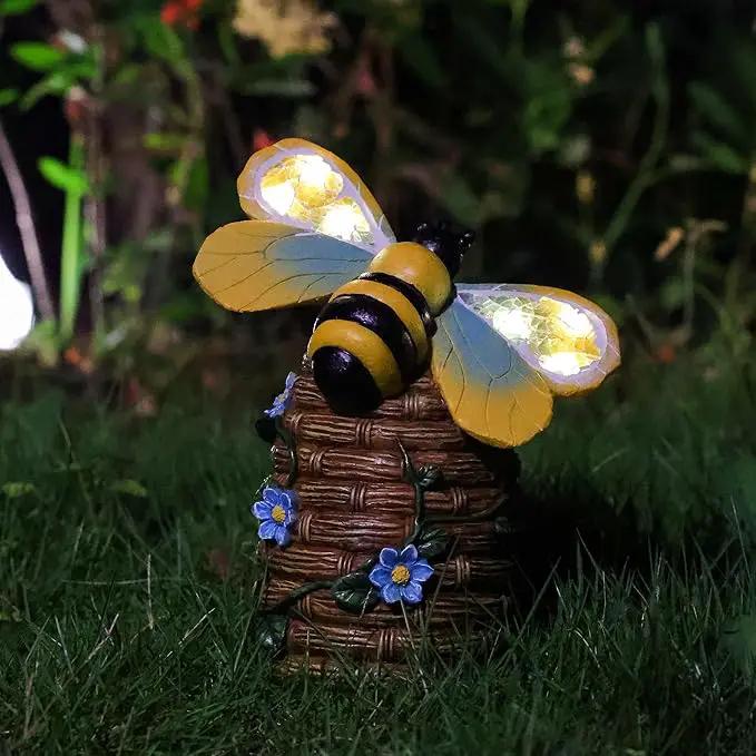Garden Statue Bee Decor-Outdoor Statue Bees Decorations-Solar Garden Light Bumble bee Figurine Patio,Balcony,Yard,Lawn Ornament Mom Gift by GreenHaven Gardens