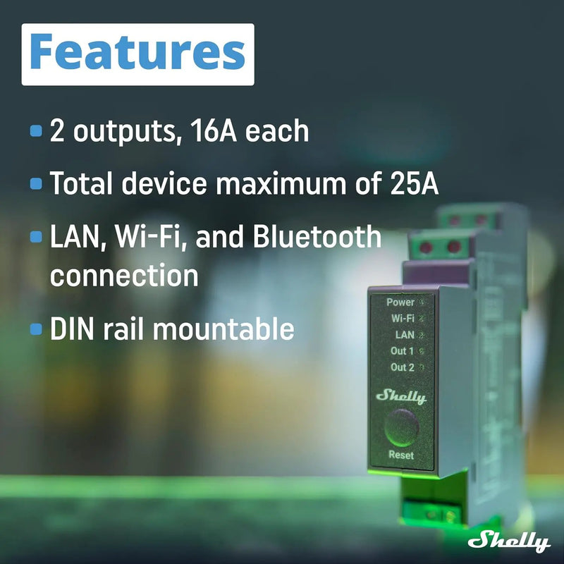 Shelly Pro 2 | Wi-Fi & LAN, 2-Channel Smart Relay | Home & Facility Automation | Compatible with Alexa & Google Home | iOS Android App | Lights Automation | Controller for Motorized Valve by GreenHaven Gardens