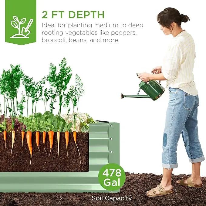 Best Choice Products 8x4x2ft Outdoor Metal Raised Garden Bed, Deep Root Planter Box for Vegetables, Flowers, Herbs, and Succulents w/ 478 Gallon Capacity - Sage Green by GreenHaven Gardens