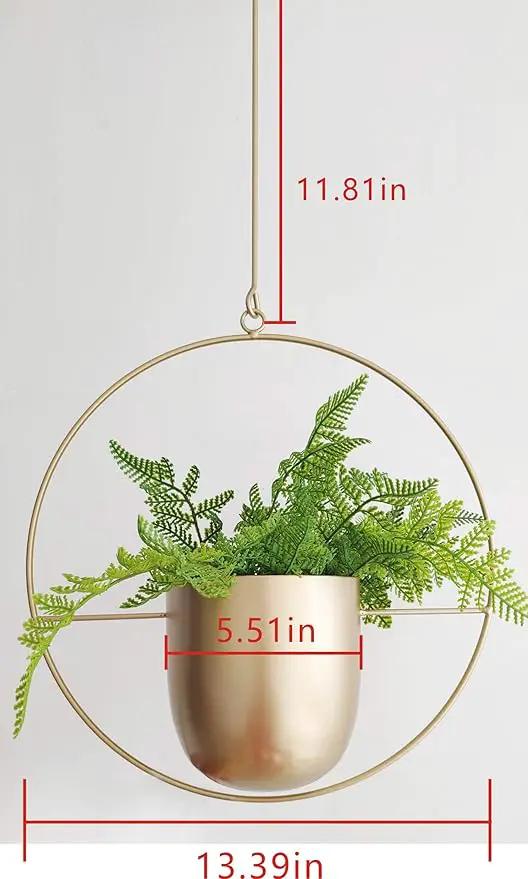 Boho Gold Metal Plant Hanger,Metal Wall and Ceiling Hanging Planter, Modern Planter, Mid Century Flower Pot Plant Holder, Minimalist Planter for Indoor Outdoor Home Decor by GreenHaven Gardens