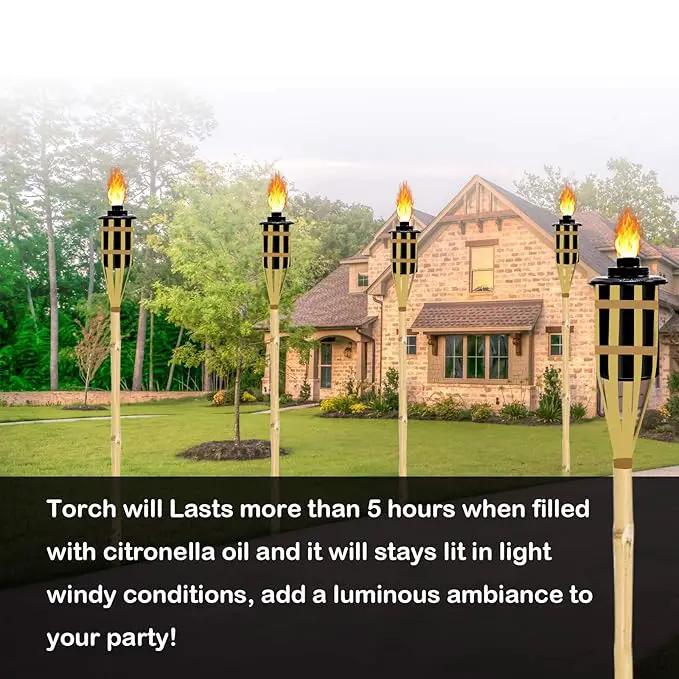 12oz Torch Replacement Canisters - 4 Pack Bamboo Torch Fuel Canister Torches Cans With Wicks and Covers, Refillable Metal Tabletop Lantern For Garden, Patio, Luau Party