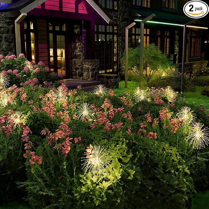 Honche Solar Garden Lights, 2 Pack Decorative Solar Outdoor Lights Weatherproof IP65 8 Lighting Modes Firework Lights for Garden Patio Counrtyards Pathway Parties (WarmWhite-8LightingMode-Oval) by GreenHaven Gardens