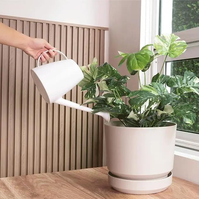 Elly Décor 12 inch Plastic Cylinder Planter Pot with Self-Watering Saucer and Drainage Hole,Lightweight & Extremely Durable, 12"x 12", Ivory by GreenHaven Gardens